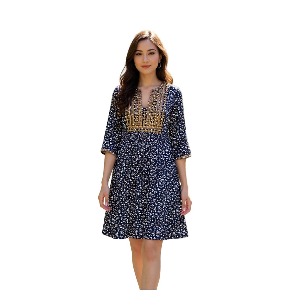 J. Jill Embroidered Floral Dress Black Gold Small
